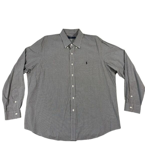 RALPH LAUREN Black Check Long Sleeve Button Up 100% Cotton Size XXL Flaw - Picture 1 of 9